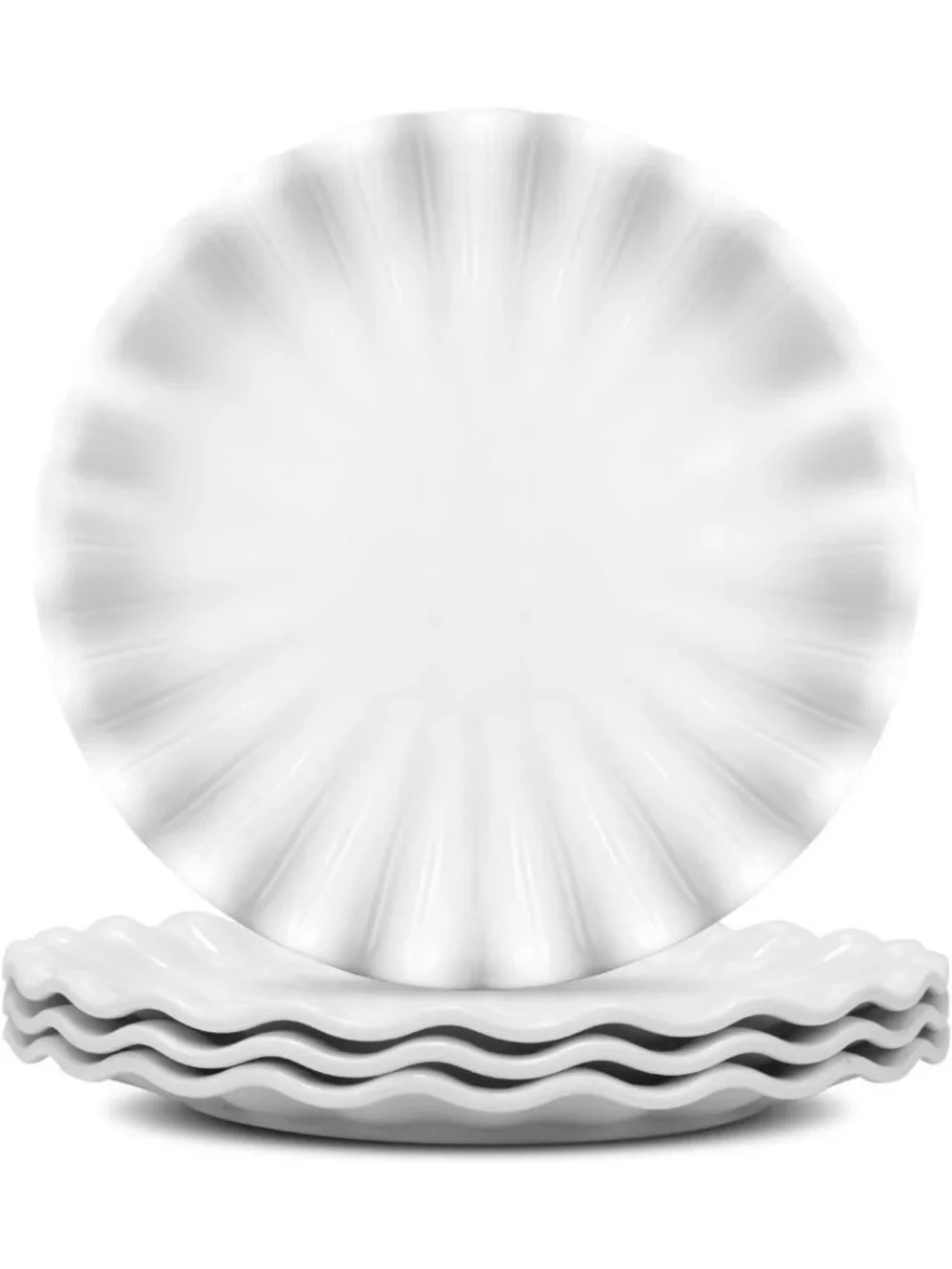 Set of 4 Unbreakable Scalloped Edge Melamine Dinner Plates - Shatter-Proof